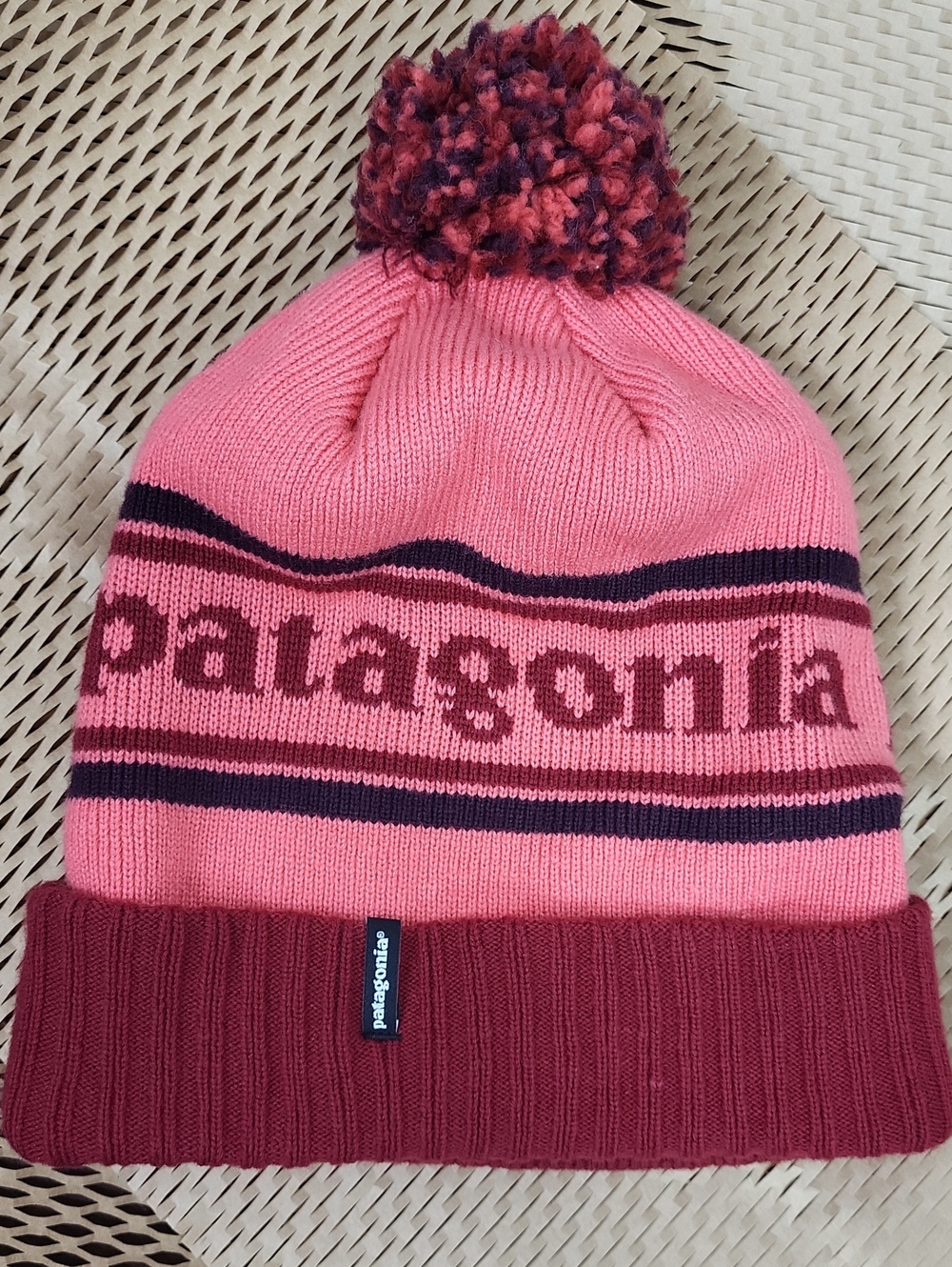 Patagonia Pink and Burgundy Pom Pom Beanie